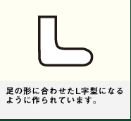 足の形に合わせたL字型になるように作られています。 